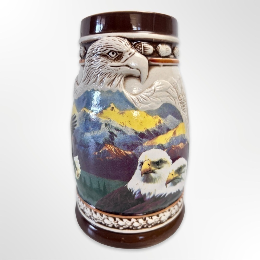BALD Eagle Beer Stein, 7" Ceramic Beer Mug with Raised Designs Ltd Commodities